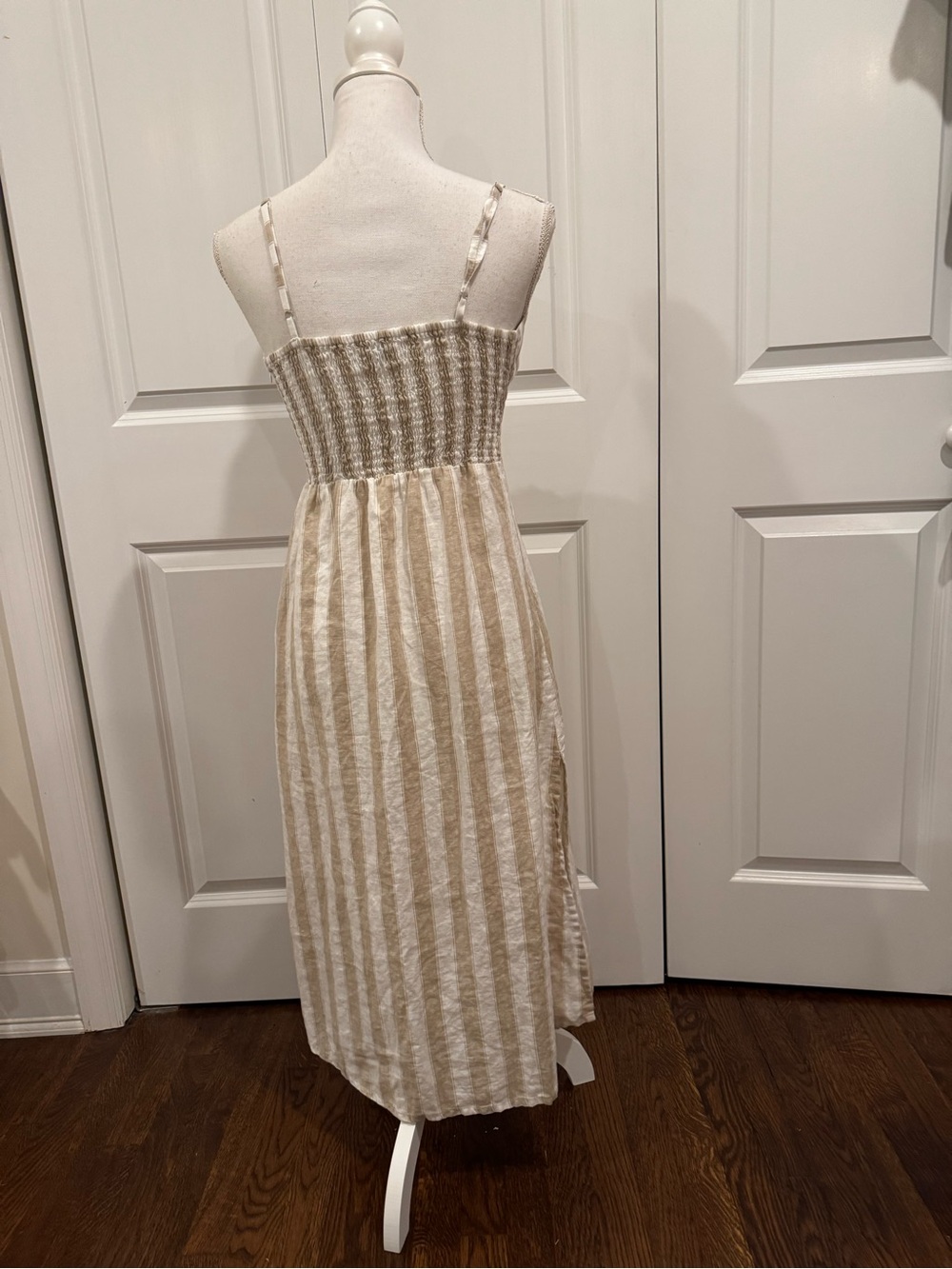 Faithfull the Brand Fiscardo Linen Striped Tie Front Midi Dress M/6 - Picture 4 of 16